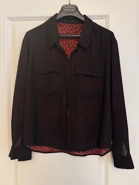 Scotch & Soda Black Blouse with Red Leopard Lining